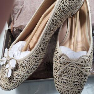 Franco Sarto Cream Abigail Woven Bow Ballet Flats Size 10 Eu 41 runs like 11